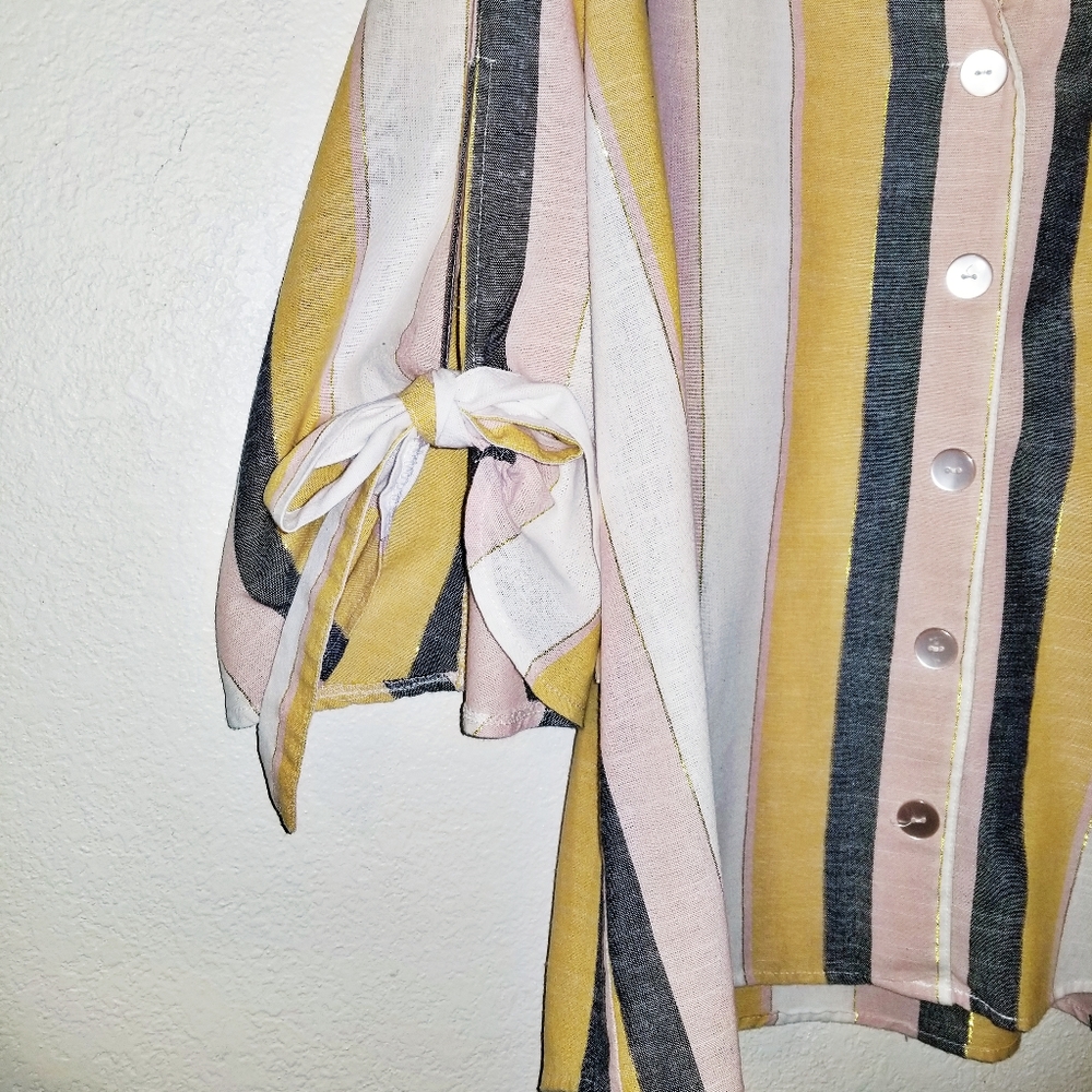 Unique Spectrum Striped Button Down Top - Picture 2 of 6